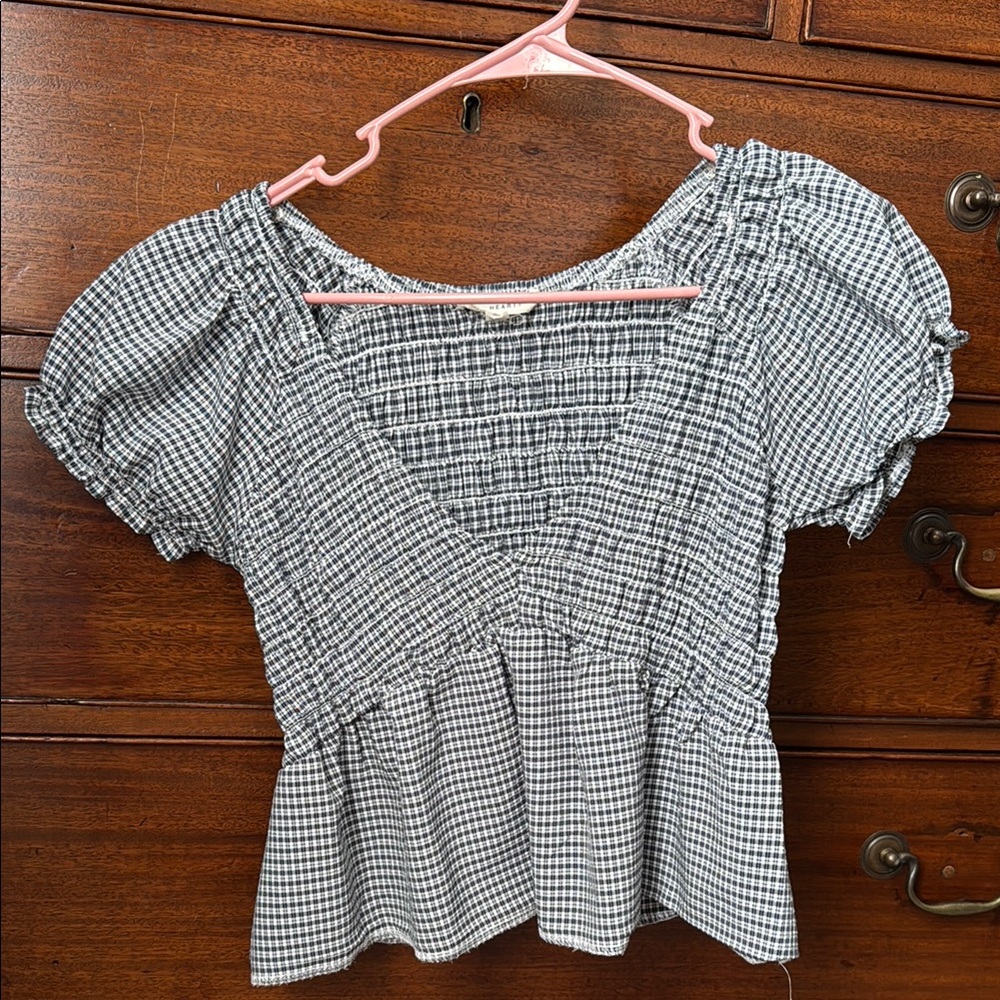 Women's Black and White Gingham Top